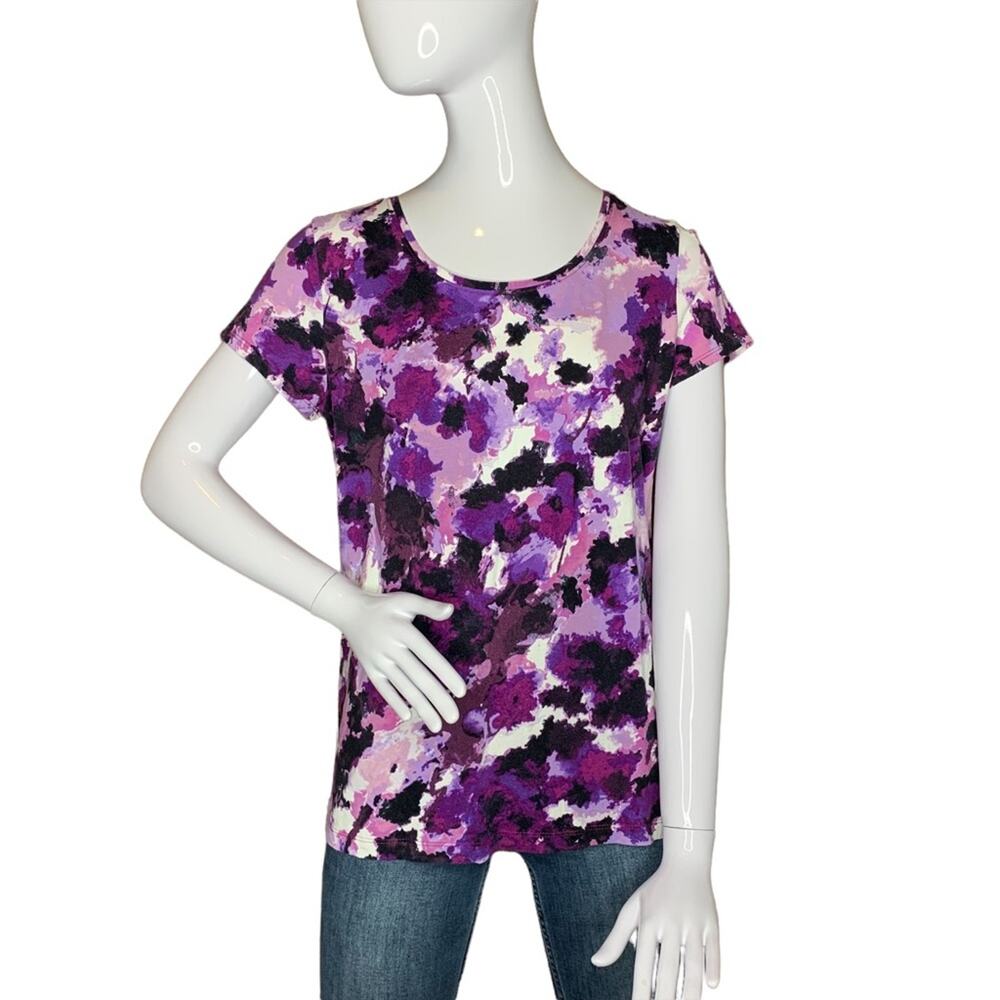 APT.9 Top Short Sleeves Purple-Black Abstract Print Size L